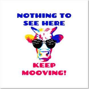 Keep Mooving! Pop Art Cool Cow Wearing Sunglasses Posters and Art